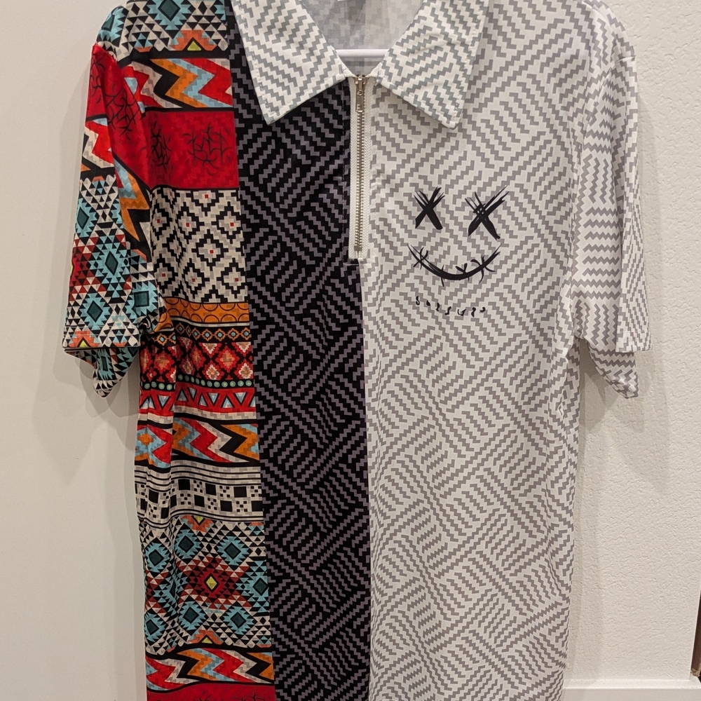 Colorful Geometric Pattern Polo Shirt